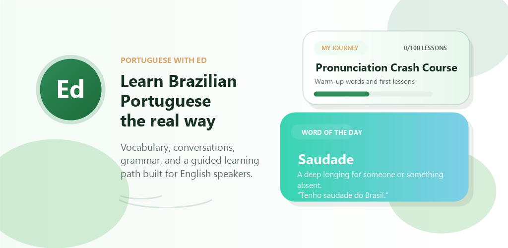 Portuguese with Ed app preview graphic